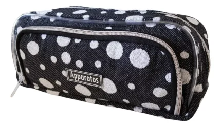 Case Zíper Triplo Poá Preto