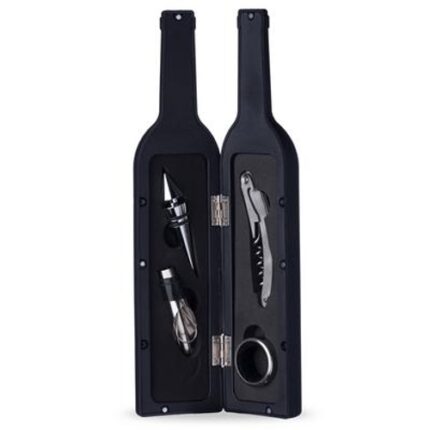 KIT VINHO PLÁSTICO RESISTENTE 4 PEÇAS  FORMATO GARRAFA  - PRETO