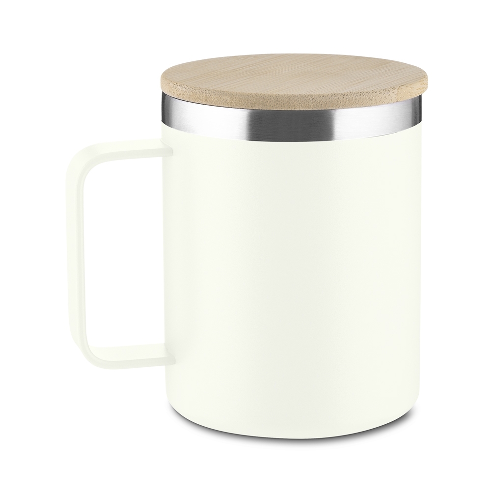 CANECA TÉRMICA C/ TAMPA DE BAMBU 400ML- BRANCO CANECA TÉRMICA C/ TAMPA DE BAMBU 400ML- BRANCO