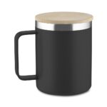 CANECA TÉRMICA C/ TAMPA DE BAMBU 400ML- PRETO