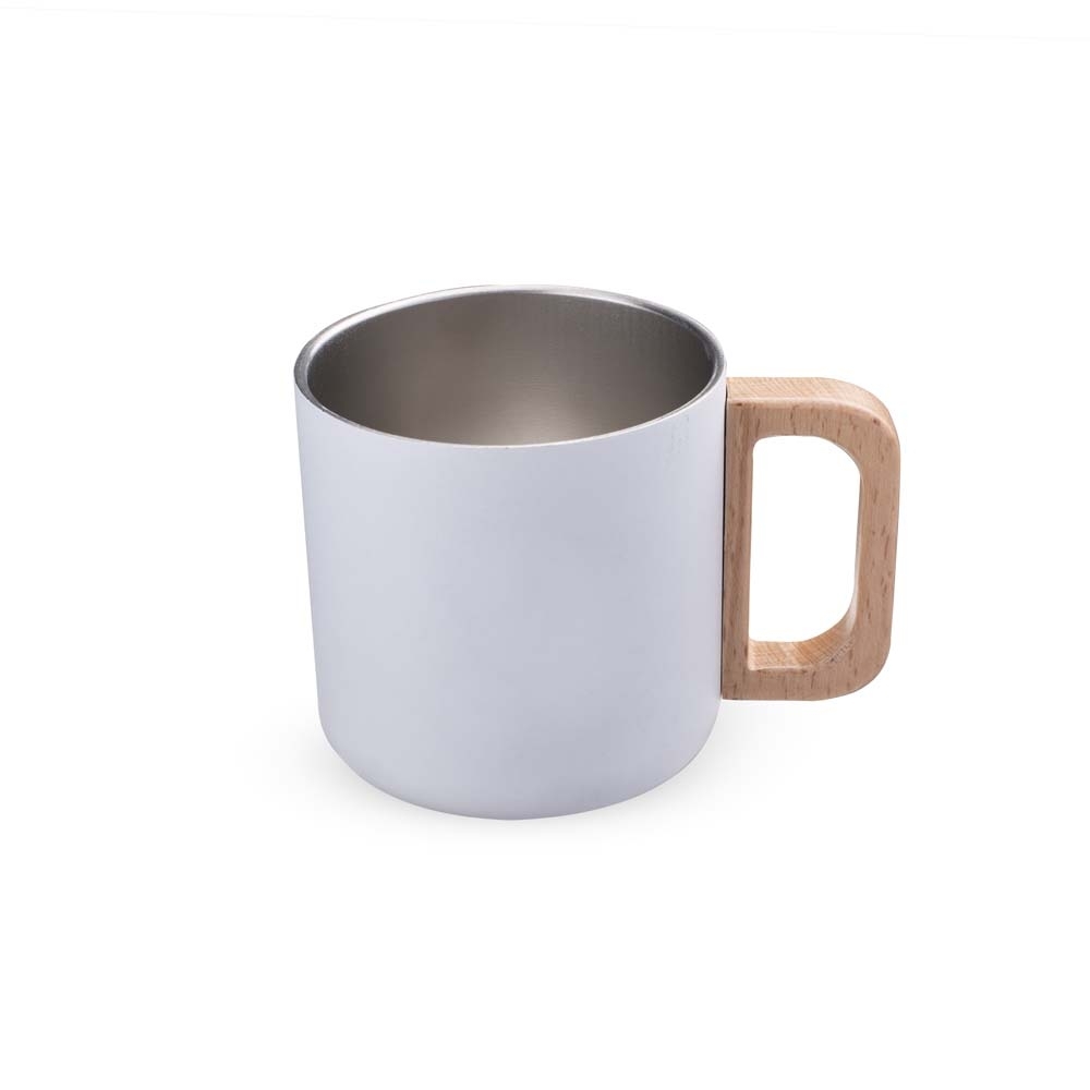 CANECA TÉRMICA C/ ALÇA EM MADEIRA 400ML- BRANCO CANECA TÉRMICA C/ ALÇA EM MADEIRA 400ML- BRANCO