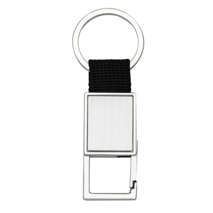 CHAVEIRO METAL RETANGULAR C/ NYLON PRETO- PRATA