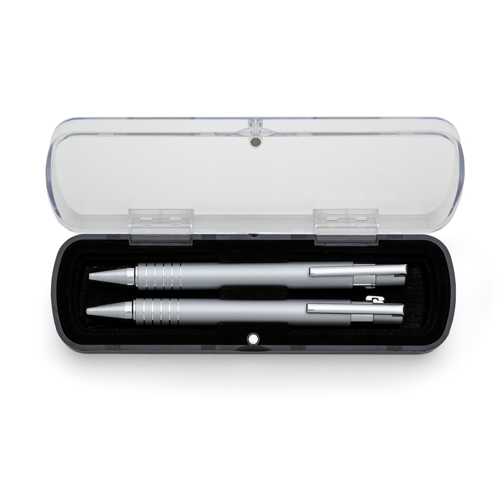 KIT ESTOJO ACRILICO C/ CANETA LAPISEIRA 5 ANEIS SEMI METAL - PRATA KIT ESTOJO ACRILICO C/ CANETA LAPISEIRA 5 ANEIS SEMI METAL - PRATA