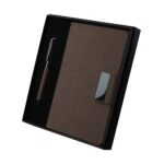 KIT ESCRITÓRIO EM PU C/ CANETA- MARROM