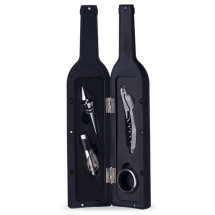 KIT VINHO PLÁSTICO RESISTENTE 4 PEÇAS FORMATO GARRAFA - PRETO