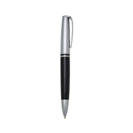 CANETA METAL FOSCO C/ COURO - CINZA