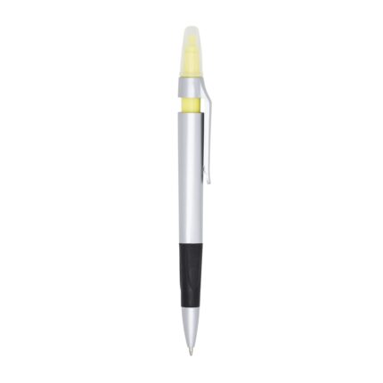 CANETA PLÁSTICA C/ MARCA TEXTO - AMARELO