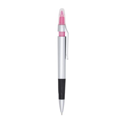 CANETA PLÁSTICA C/ MARCA TEXTO - ROSA