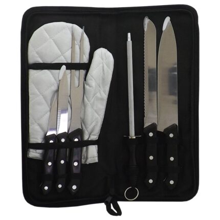 KIT CHURRASCO C/ 7 PEÇAS CABO PRETO - PRETO