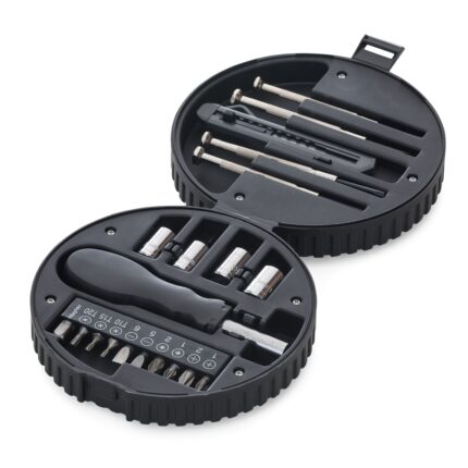 KIT FERRAMENTA C/ ESTOJO FORMATO PNEU - PRETO