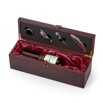 KIT VINHO CAIXA DE MADEIRA 4 PEÇAS PORTA GARRAFA - VERMELHO - VERMELHO