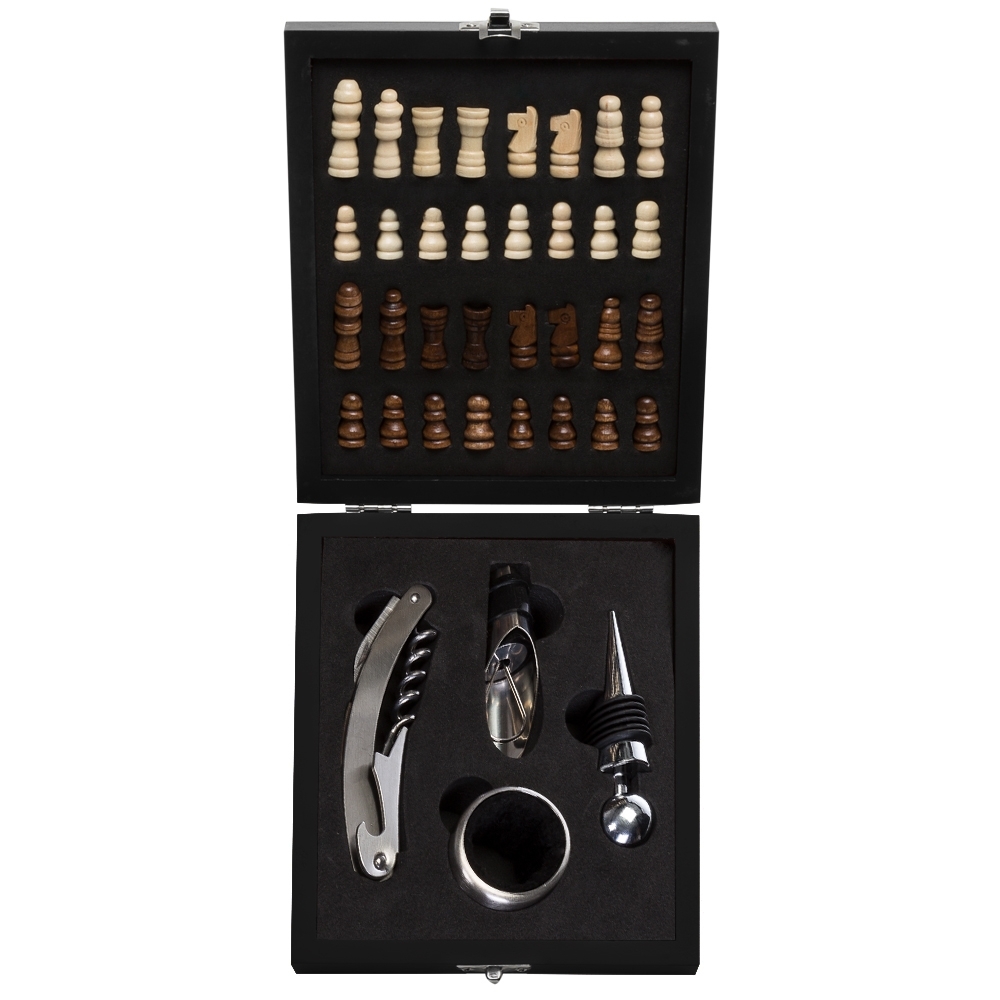 KIT VINHO XADREZ 4 PÇS - PRETO KIT VINHO XADREZ 4 PÇS - PRETO